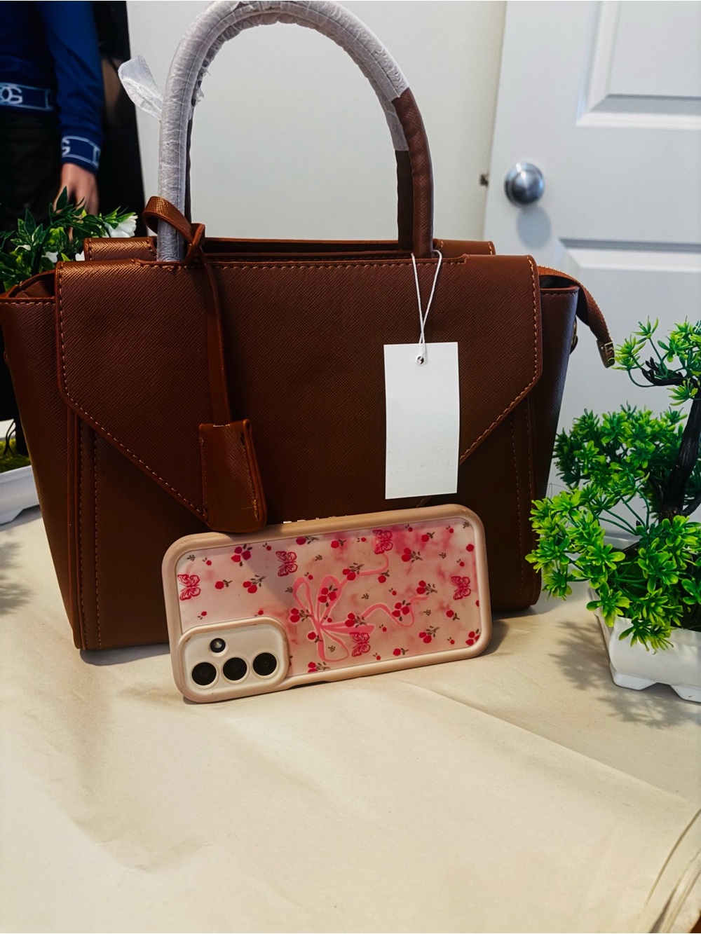 Brown Structured Satchel Handbag
